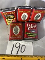 5 Vintage Velvet Pipe Tabacco Tins