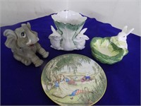 Elephant, 2 Rabbit Dishes, Alice wonderland Plate