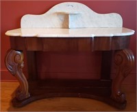 Early Marble Top Entry Table w/ Ornate Carved Base