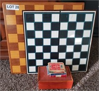 Wooden Chess Board w/ Chess Pieces, Playing Cards