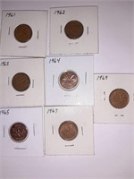 1960's Canadian Penny Canada 1 Cent Lot of 7