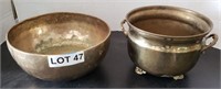 Footed Brass Bucket & Brass Bowl
