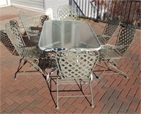Metal Glass Top Patio Table w/ (5) Metal Chairs