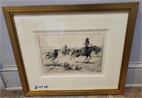 Original "Busting a Steer" Etching by E.W.Gollings
