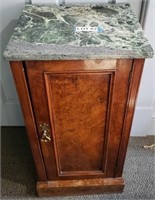 Burled Walnut Marble Top Cabinet