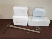 Pickaxe, styrofoam ice box X4 and more