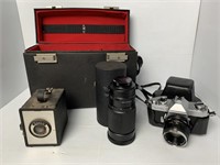 2 - Vintage Cameras, Lens, Case