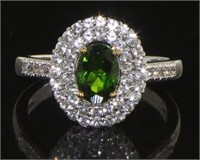 Oval 1.70 ct Emerald & White Topaz DBL Halo Ring