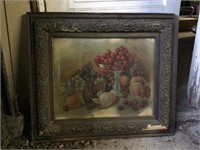 ANTIQUE PICTURE FRAME W/ GLASS & COLORFUL PRINT