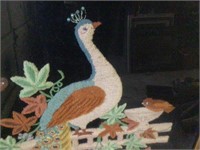 VERY LARGE EMBRODIERED PEACOCK IN FRAME WITH GLASS