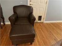 Brown Leather Occasional Chair with Ottoman