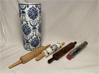 Porcelain Umbrella Stand & 4 Rolling Pins