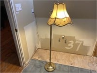 Brass Floor Lamp with Embroidered Shade