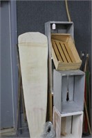VINTAGE SEWING BOARD AND ASSORTED BOX CRATES