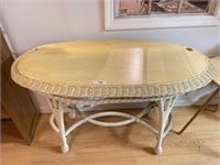 Vintage Wicker and Glass Oval Table