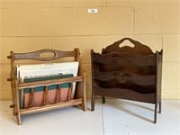 Two Wooden Magazine Racks with Books
