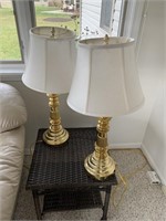 Pair of matching brass finish table lamps.