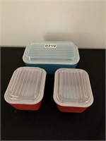 Three Refrigerator dishes by Pyrex.
