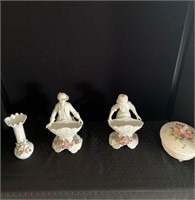 Figurines, Vase & Candy Dish by Lefton.