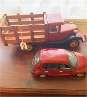 PT Cruiser model & wooden truck.