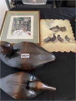 Two Wooden Ducks & other bird items.