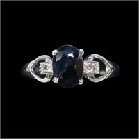 14K White gold oval cut natural blue sapphire ring
