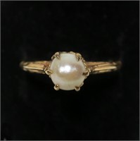 10K Rose gold vintage cultured pearl ring in