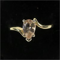 14K Yellow gold pear cut morganite ring in bypass