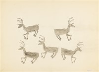 AQJANGAJUK SHAA, Inuit, Five Standing Caribou, c.