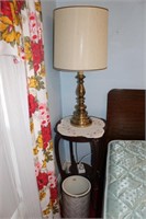 Table w/ Lamp, and waste basket