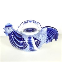 Blue and White Decorated Rooster Teapot