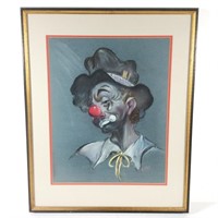 Framed Clown Pastel Portrait, by E. Max