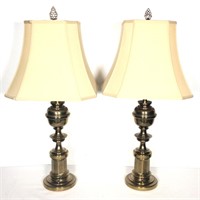 Pair of Brass Lamps & Beige Shades
