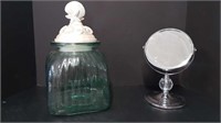 SMALL BATHROOM COUNTER MIRROR+ SHELL LID GLASS JAR