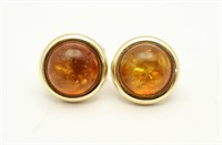 14kt gold earrings with dull finish Amber stones