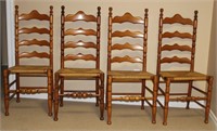 Set of 4 Maple ladder back chairs with rush seats