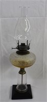 Oil lamp on wood base 19.5"H
