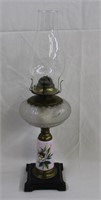 Wood & porcelain base oil lamp 20"H