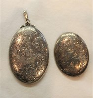 Sterling silver locket and brooch