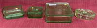 3 green depression glass refrigerator boxes and