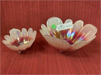 2 art glass Poppy pattern bowls