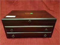 Mahogany finished jewelry box with 2 drawers