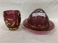 2 Pc Delaware Rose covered butter, & cup by US