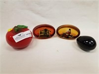 4 Unmatched paperweight, Art glass apple, 2 Resin
