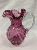 Pink Fenton Pitcher with applied clear handle