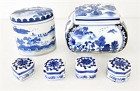 6 pieces of blue and white porcelain lidded