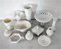 assorted lot of milk glass (12) total pieces to