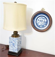 blue and white paisley pattern table lamp and