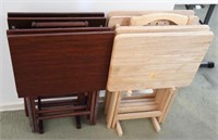 (2) sets of four folding wooden tray tables on