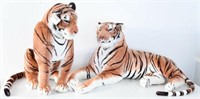 (2) very large plush Tigers, unknown manufacture,